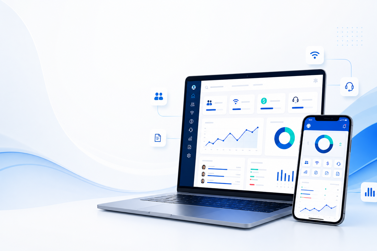 Painel ViaProft ISP em notebook e celular